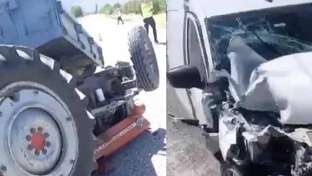 Isparta-Konya Karayolu'nda hafif ticari aracın çarptığı traktör devrildi: 2 yaralı