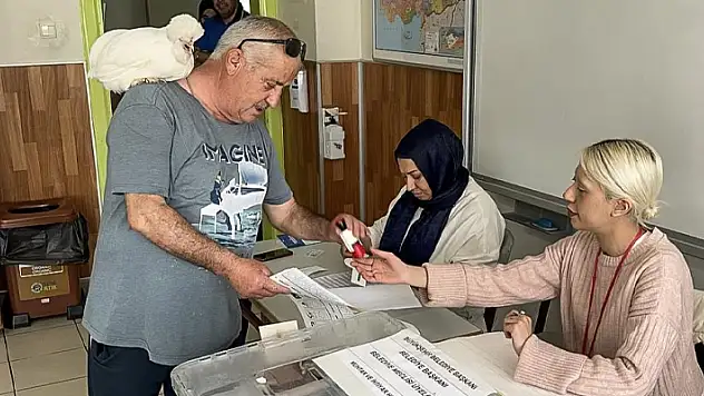 İstanbul'da bir vatandaş beraberindeki süs tavuğuyla oy kullandı
