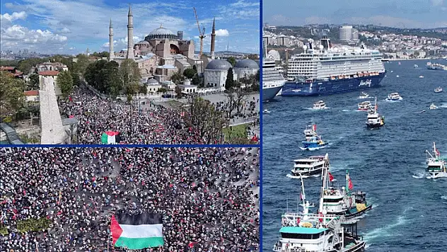 İstanbul'da, Gazze'ye giden Uluslararası Özgürlük Filosu'na destek yürüyüşü
