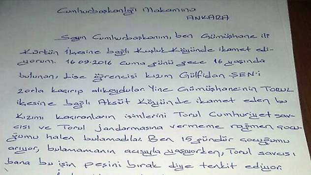 Kaçırılan kızı için Cumhurbaşkanı'na mektup yazdı