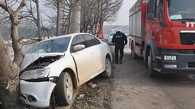 Kadın sürücü ağaca çarptı
