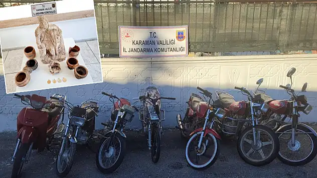 Karaman'da 9 çalıntı motosiklet ve tarihi eserler ele geçirildi
