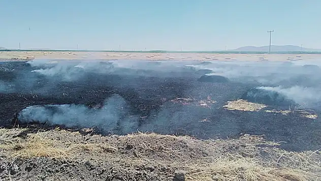 Karaman'da çıkan yangında saman balyaları yandı
