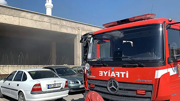 Karaman'da cami otoparkında yangın