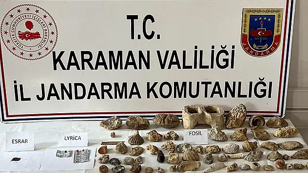 Karaman'da kenevir ve 63 adet fosil ele geçirildi
