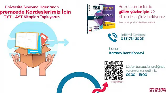Karatay'da YKS'ye hazırlanan depremzede öğrencilere kitap bağışı kampanyası
