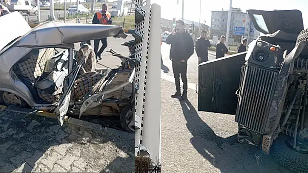 Kars'ta zırhlı araç ile otomobil çarpıştı 2'si polis 6 yaralı