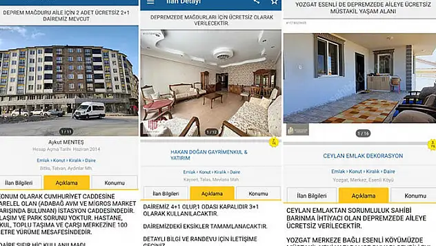 Kiralık evler depremzedeler için ücretsiz ilana dönüştü
