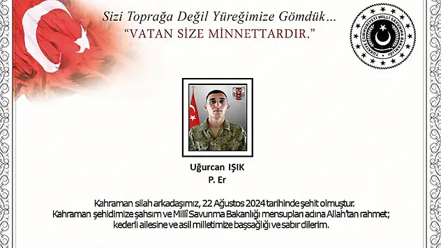 KKTC'de meydana gelen trafik kazasında Piyade Er Uğurcan Işık şehit oldu
