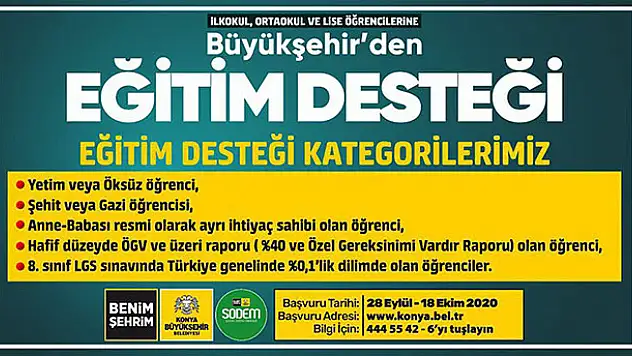 Konya Büyükşehir'den eğitim desteği