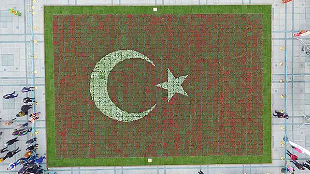 Konya'da 156 bin lale ile Türk bayrağı oluşturuldu