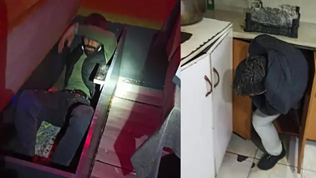 Konya'da eğlence mekanı baskınında 2 kişi tezgah dolabından ve koltuk kasasından çıktı