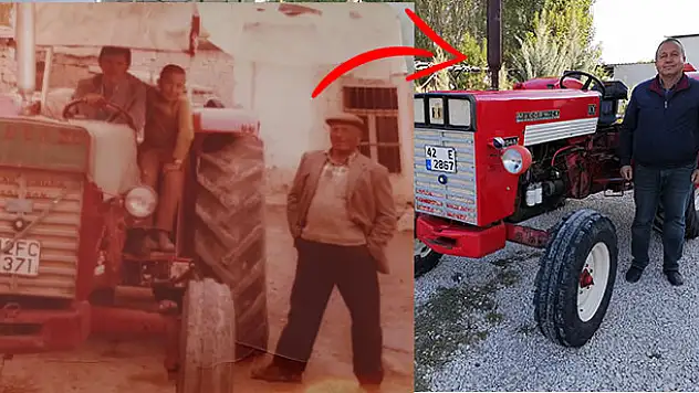 Konya'da emekli astsubay babasının 27 yıl önce sattığı traktörü geri aldı