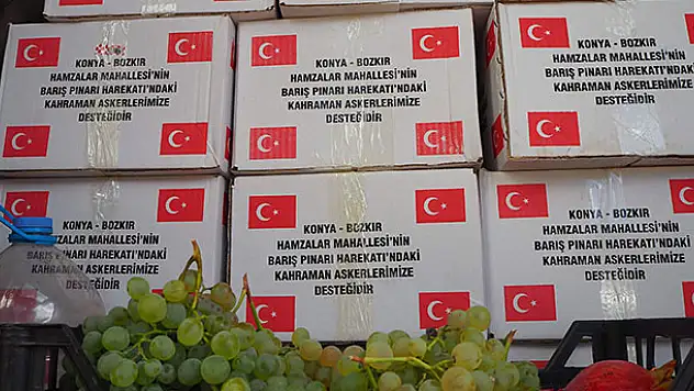 Konya'da Hamzalar Mahallesi sakinleri Mehmetçiğe kuru üzüm gönderdi