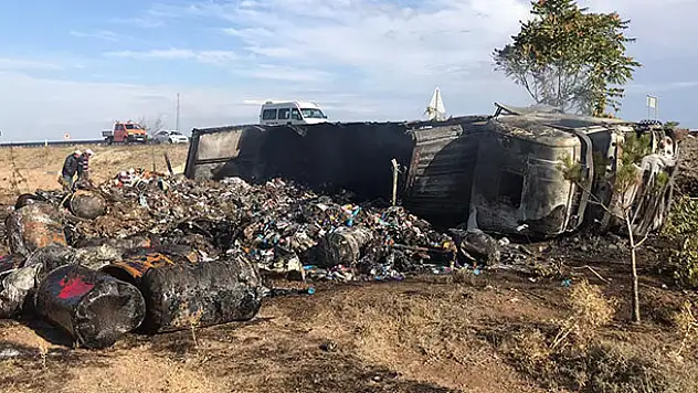 Konya'da ilaç yüklü tır şarampole yuvarlandı