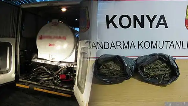 Konya'da jandarma esrar ve kaçak akaryakıt ele geçirdi