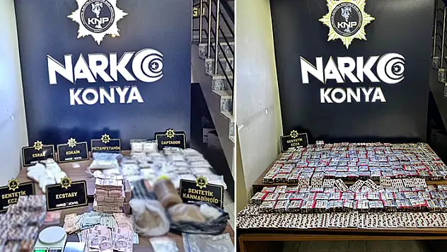 Konya'da kaçan araçtan 20 kilo eroin, baskın yapılan evden kilolarca uyuşturucu çıktı
