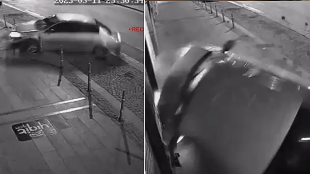 Konya'da kontrolden çıkan otomobilin iş yerine çarptığı kaza kameraya yansıdı
