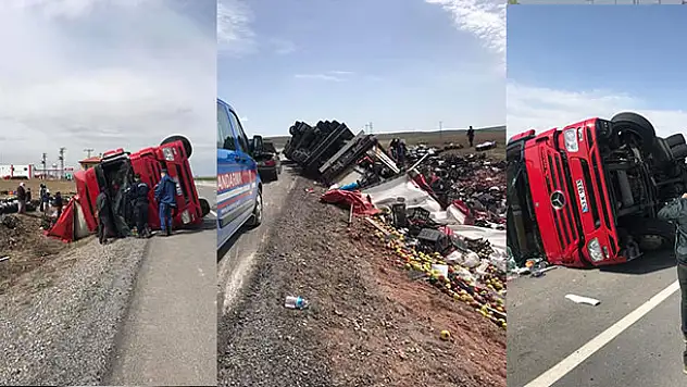Konya'da köpeğe çarpmamak için manevra yapan tır devrildi