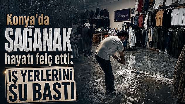 Konya'da sağanak hayatı felç etti: İş yerlerini su bastı!