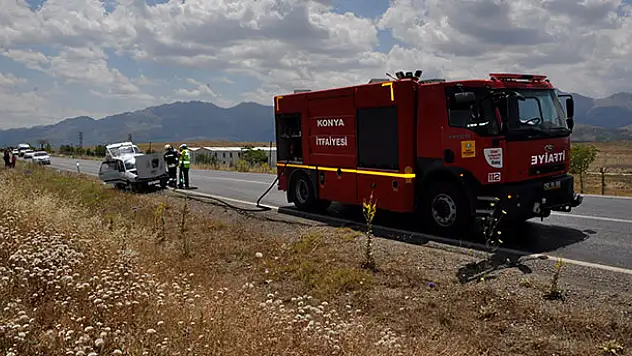 Konya'da seyir halindeki otomobilde yangın çıktı