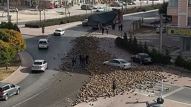 Konya'da TIR'dan dökülen pancarlar korku yarattı