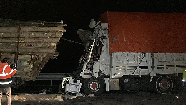 Konya'da tomruk yüklü kamyona çarpan kamyonun sürücüsü öldü, 1 kişi yaralandı

