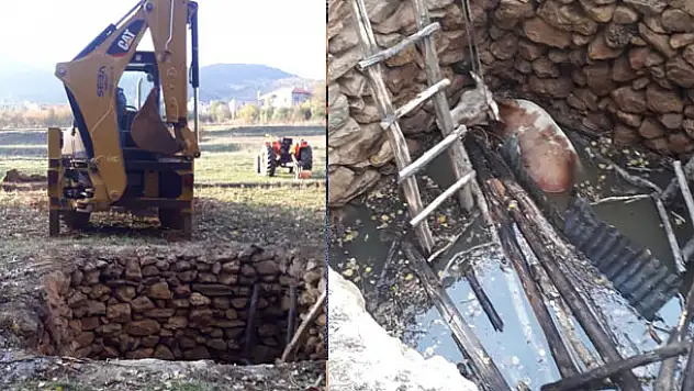 Konya'da üzeri açık kuyuya düşen inek itfaiye ekiplerince kurtarıldı