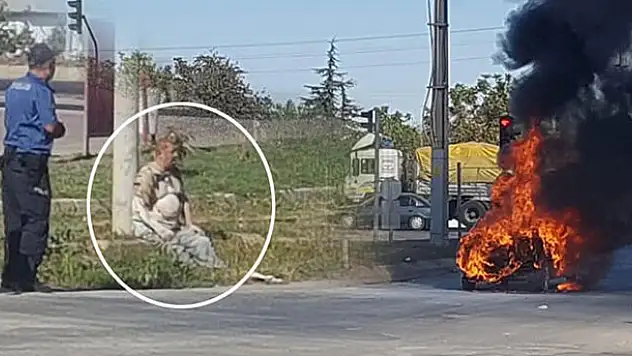Konya'da yanan otomobilin sürücüsü canını zor kurtardı