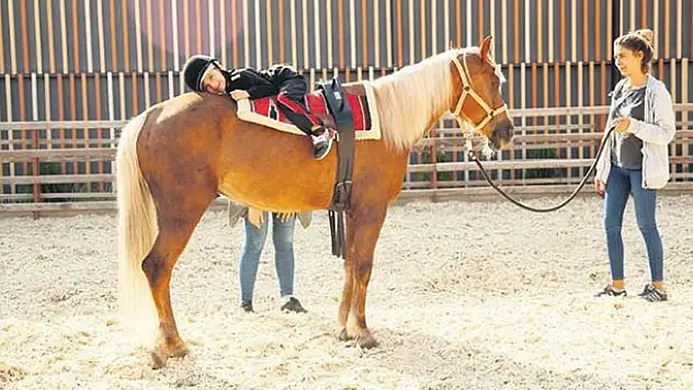 Konya'daki Selçuklu Otizmli Bireyler Merkezi'nde at üstünde engelleri aşıyorlar