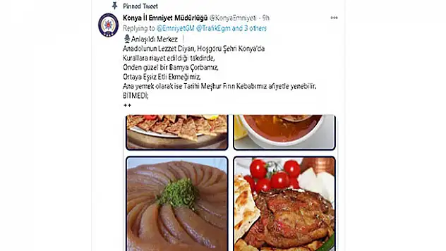 Konya Emniyetinden 'ceza yeme etli ekmek ye' mesajı