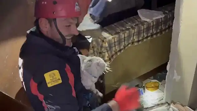 Konya itfaiyesi depremden 11 gün sonra ağır hasarlı binada kalan kediyi kurtardı
