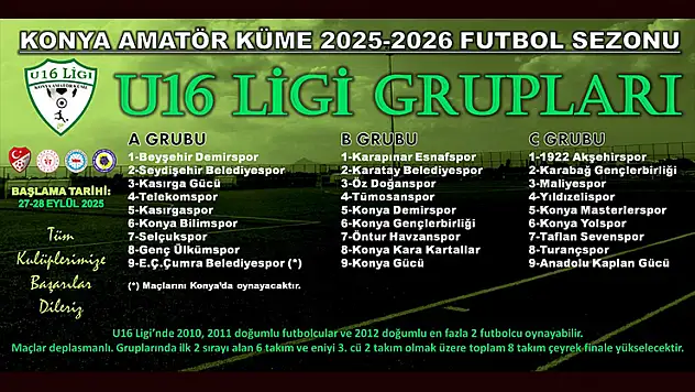 Konya U16 Ligi'nde gruplar belirlendi