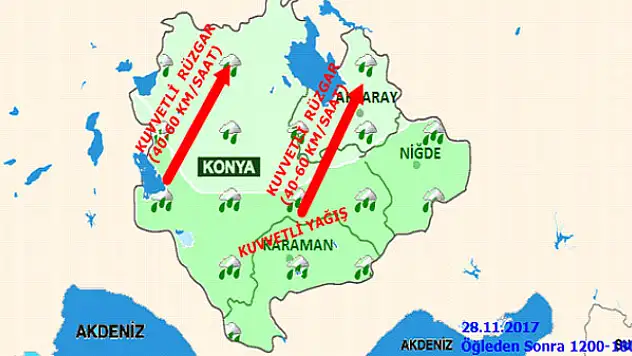 Konya'ya kuvvetli yağış uyarısı!