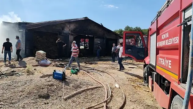 Konya'da çıkan yangında 6 büyükbaş hayvan telef oldu, 10 ton saman yandı