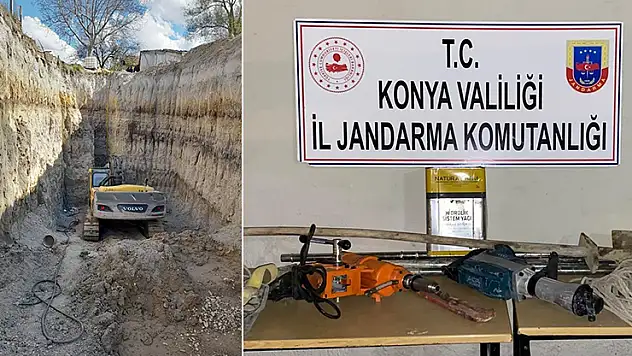 Konya'da iş makinesiyle kaçak kazı yapan 13 şüpheli yakalandı