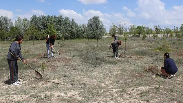 Konya'da öğrenci ve öğretmenler okul bahçesini beraber güzelleştiriyor