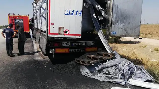 Konya'da tırın dorsesinde çıkan yangın büyümeden söndürüldü
