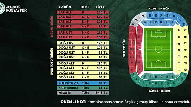 Konyaspor-Beşiktaş maçı biletleri satışa çıkıyor