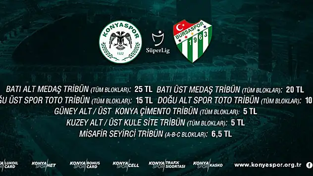 Konyaspor-Bursaspor maçının bilet fiyatları belli oldu
