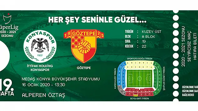 Konyaspor- Göztepe maçı için hatıra biletler satışta