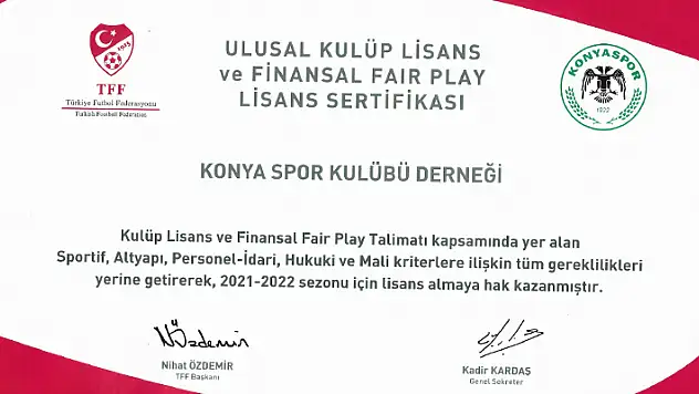 Konyaspor Ulusal Kulüp Lisansı'nı aldı