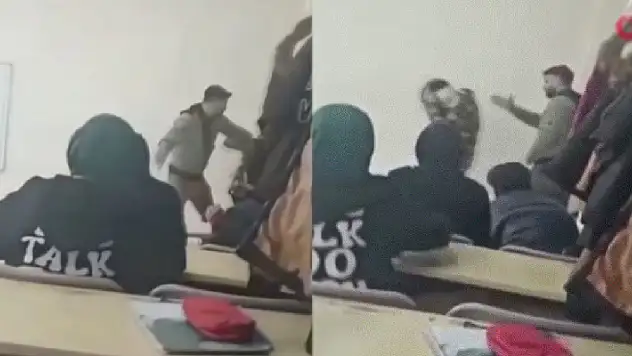 Lise öğrencisine öğretmen dayağı kamerada
