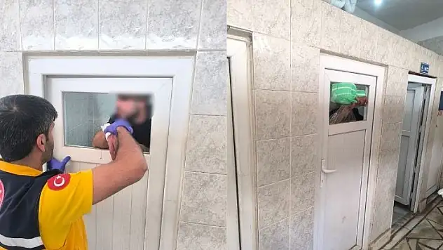 Madde krizine giren kişi caminin tuvalet camlarını parçaladı