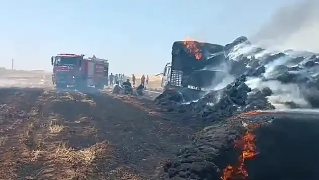 Mardin'de tır ve tonlarca saman balyası cayır cayır yandı
