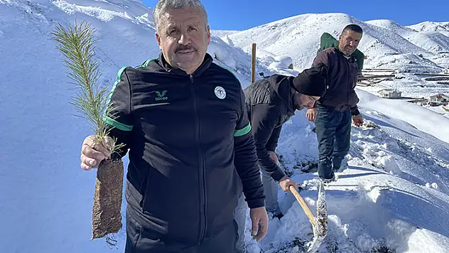 Memleketi Konya'ya kesin dönüş yapan gurbetçi, kış şartlarına rağmen çocukluğunun geçtiği yaylayı ağaçlandırmaya çalışıyor
