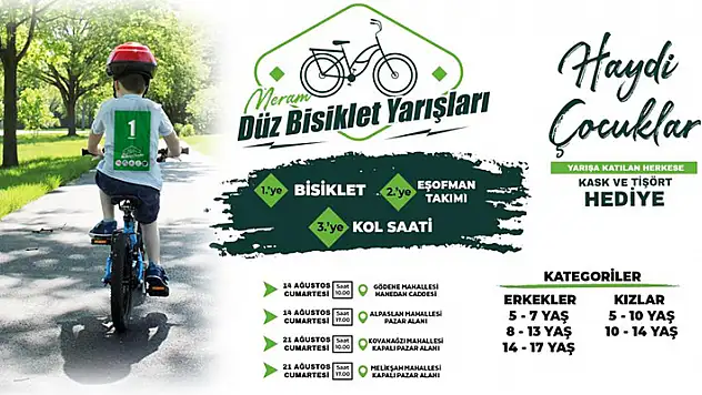 Meram'da çocuklar bisiklet yarışı için pedal çevirecek
