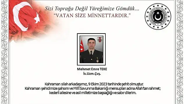 Mersin'e şehit ateşi düştü
