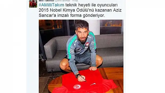 Millilerden Nobel ödülü alan Sancar'a forma jesti