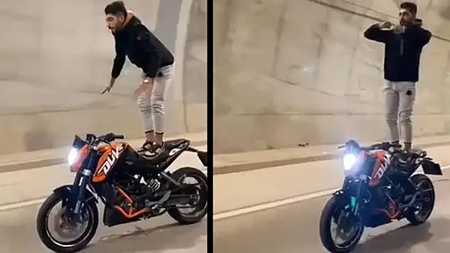 Motosiklette akrobatik hareketler yapan sürücüye 10 bin 449 TL ceza!